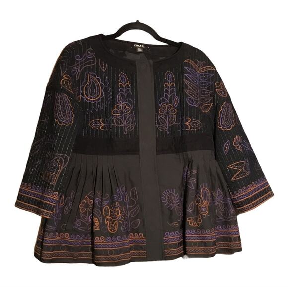 DKNY Donna Karan Size 8 Embroidered Wool Blend Peplum Jacket Paisley Floral - Picture 1 of 14